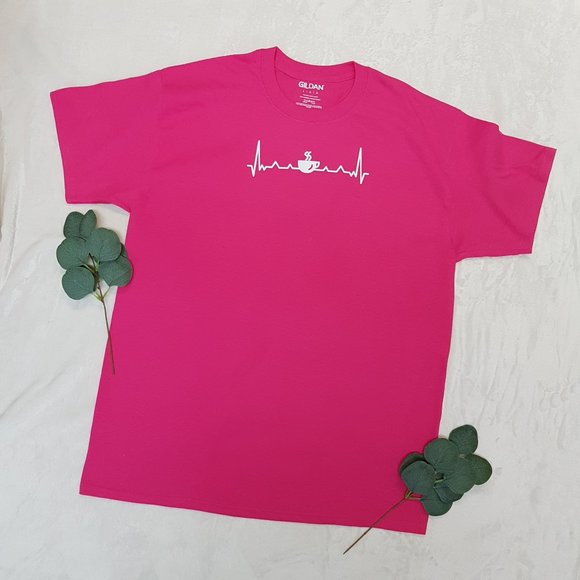 Coffee Heartbeat Print Crew Neck T-Shirt - Picture 1 of 7